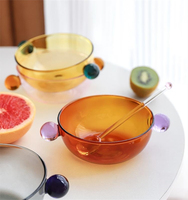 Double Ball Handle Colored Glass Fruit Salad Bowl Simple Soup Rice Bowl Can Heating High Temperature Resistant Glass Bowl