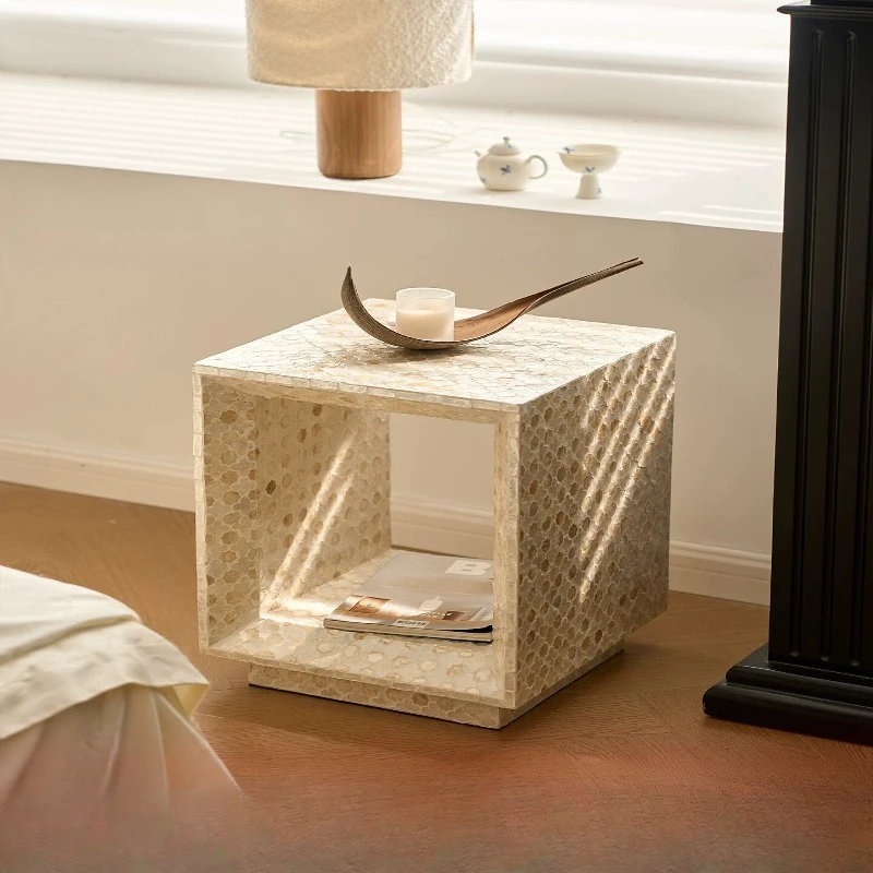 Light luxury fritillary inlaid edge drum stool, living room shell square table, Nanyang wind and flower multi-purpose shoe