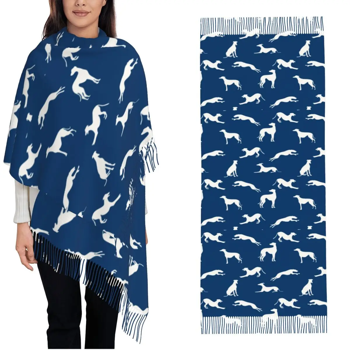 

Женский шарф борзой, осенне-зимние кашемировые шали и накидка, длинные большие шарфы для собак с кисточкой для женщин