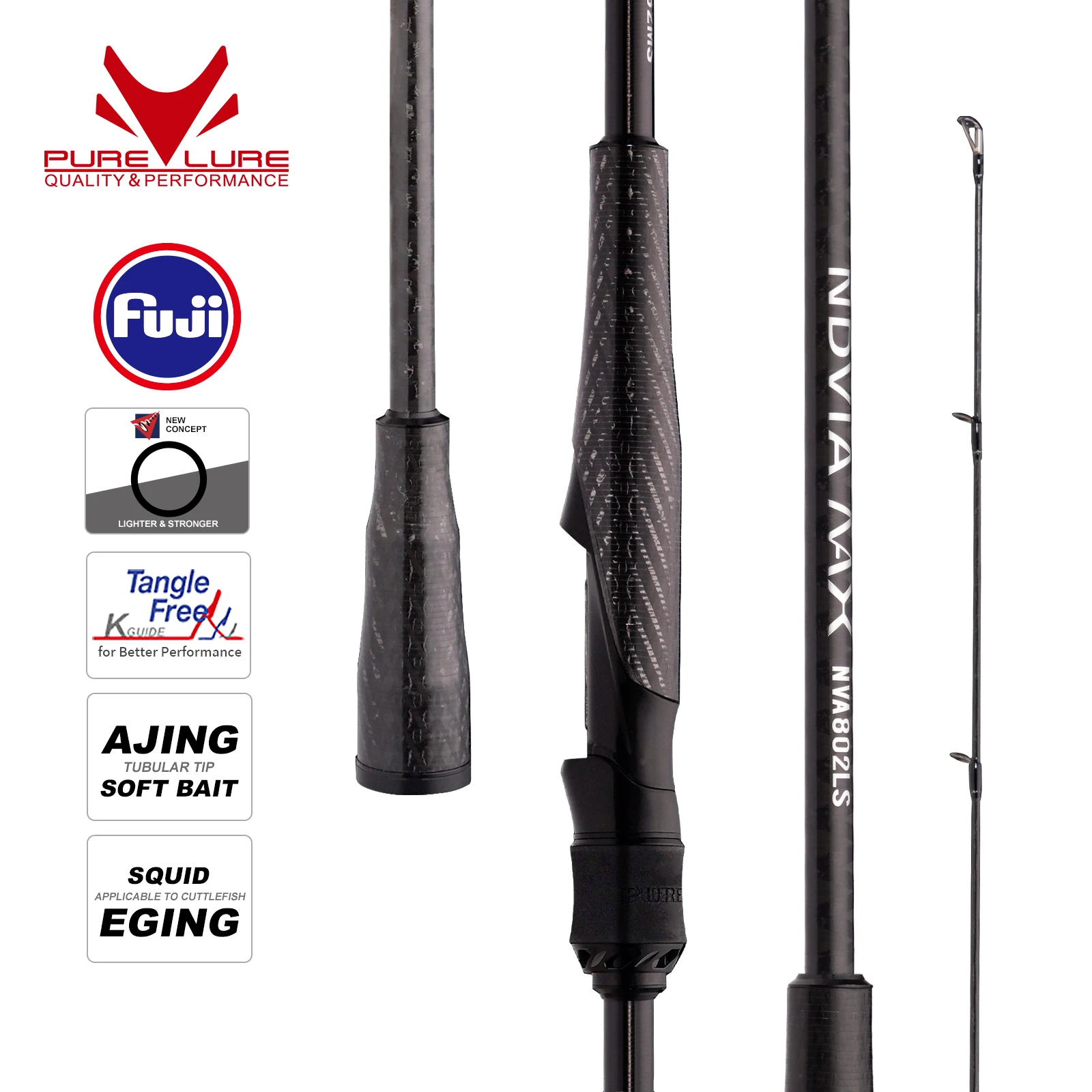 PURELURE nouveau NDVIA MAX Ajing et Eging pointe tubulaire 8FT 8.3FT 8.6FT 1.2-10G leurre souple et EGI F/MF Action perche brochet zandre calmar