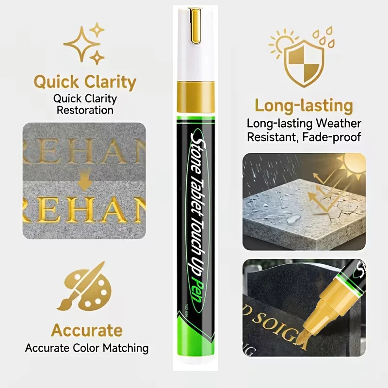 Gold Tombstone Marker Pen Restores Faded Inscriptions on Tombstones Granite Surfaces; Weather Resistant,Quick-Drying,Oil-Based image 5