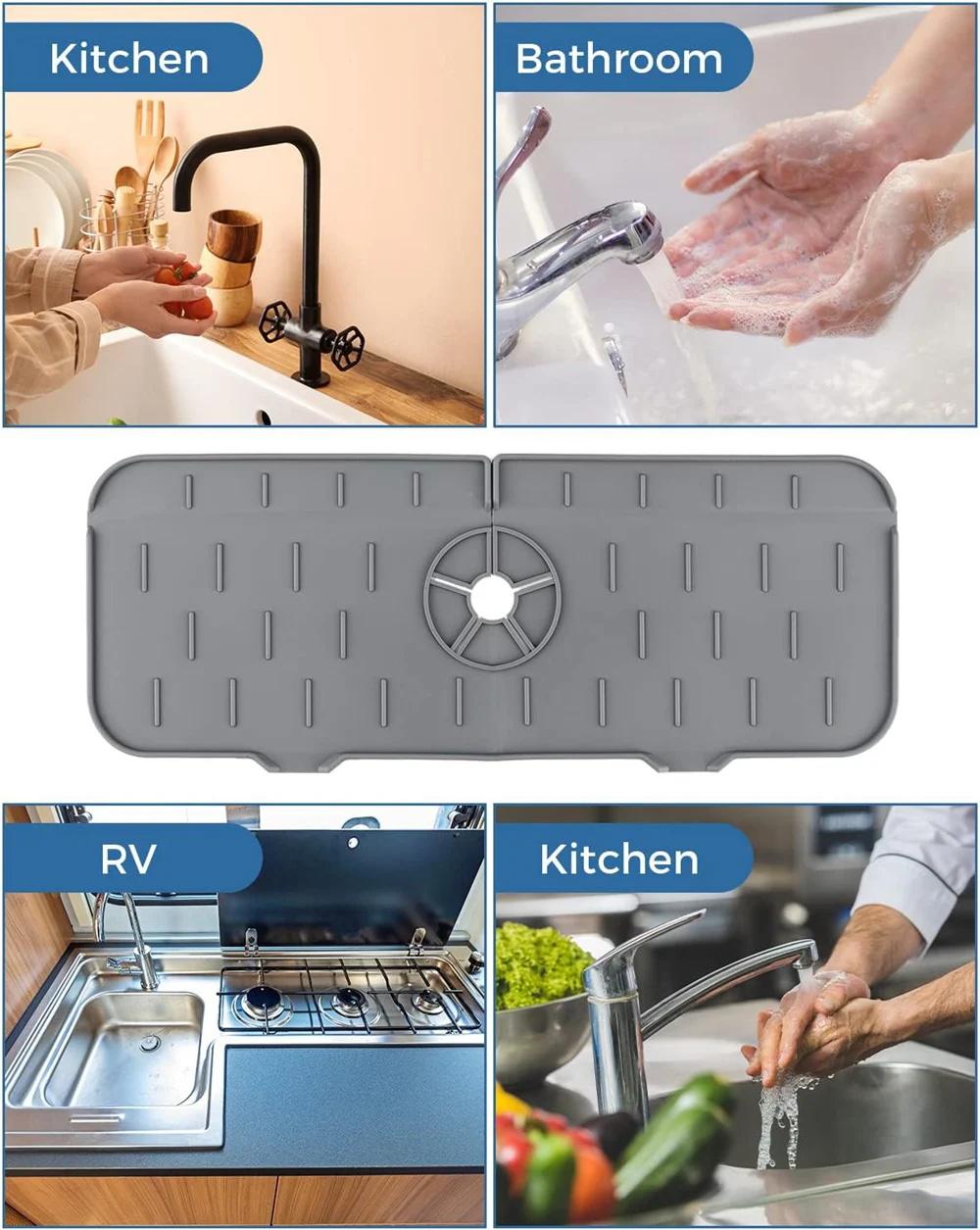 Kitchen Silicone Faucet Mat Sink Guard Faucet Drainage Mat Quick Drying Kitchen Bathroom Drain Pad Protection Faucet Placemat