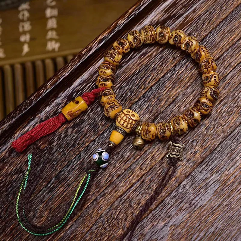 Tibetan return bone double-sided carving roc bird strings single circle old glazed agate material accessories cultural toys