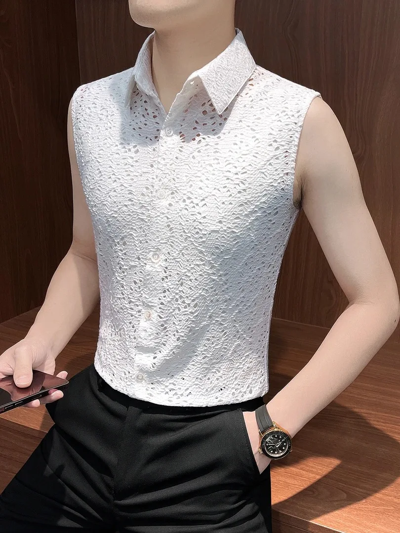 

Slim Fit Hollow out Svel irt Thin Base Layer Vest for Youth Summer Busin Casual Sle Polyester Spandex Blend