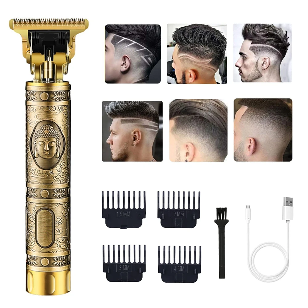 Vintage T9 Electric Hair Cutting Machine Hair Clipper Professional Men Shaver Rechargeable Barber Trimmer for Men Buddha