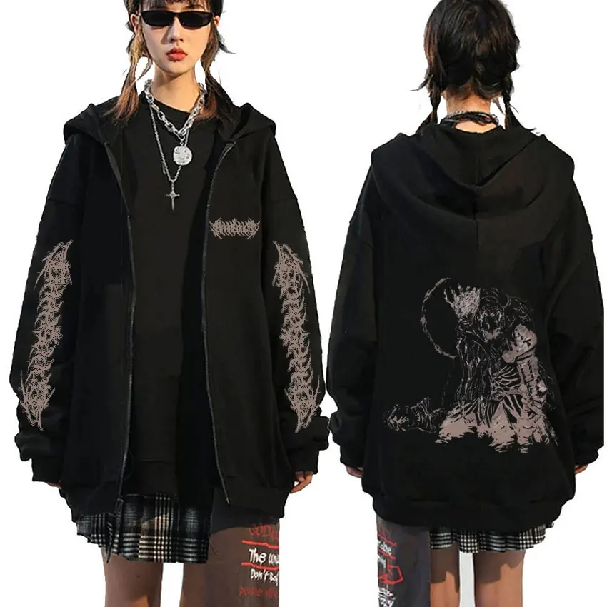 

Game Dark Souls Sun Gwyndolin Dark of Big Hat Logan Print Zipper Hoodie Men Women 90s Vintage Gothic Rock Oversized Zip Up Coat