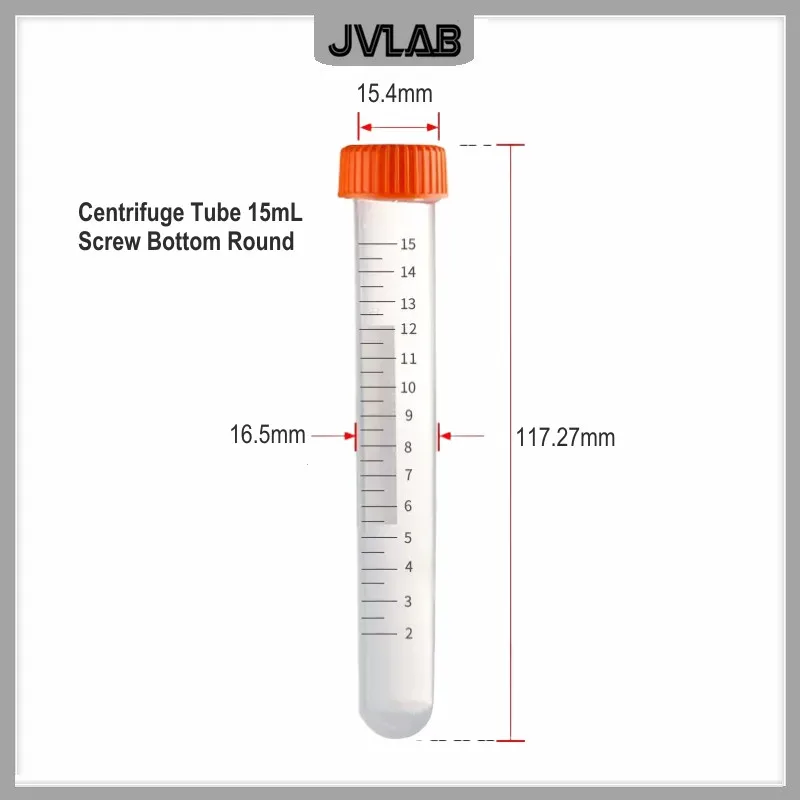 Conical Centrifuge Tube 15 mL Plastic Sample EP Tube PP Test Tube Bottom Tip / Round Pack of 12/pkK