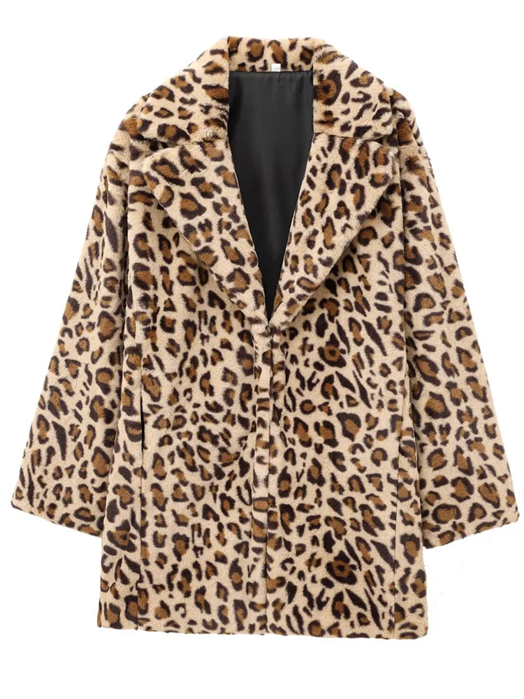 

Women's Fur Overcoat 2025 Autumn Winter New Fashion Laple Long Sleeves leopard print Coat Female High Street Elegant New Coats