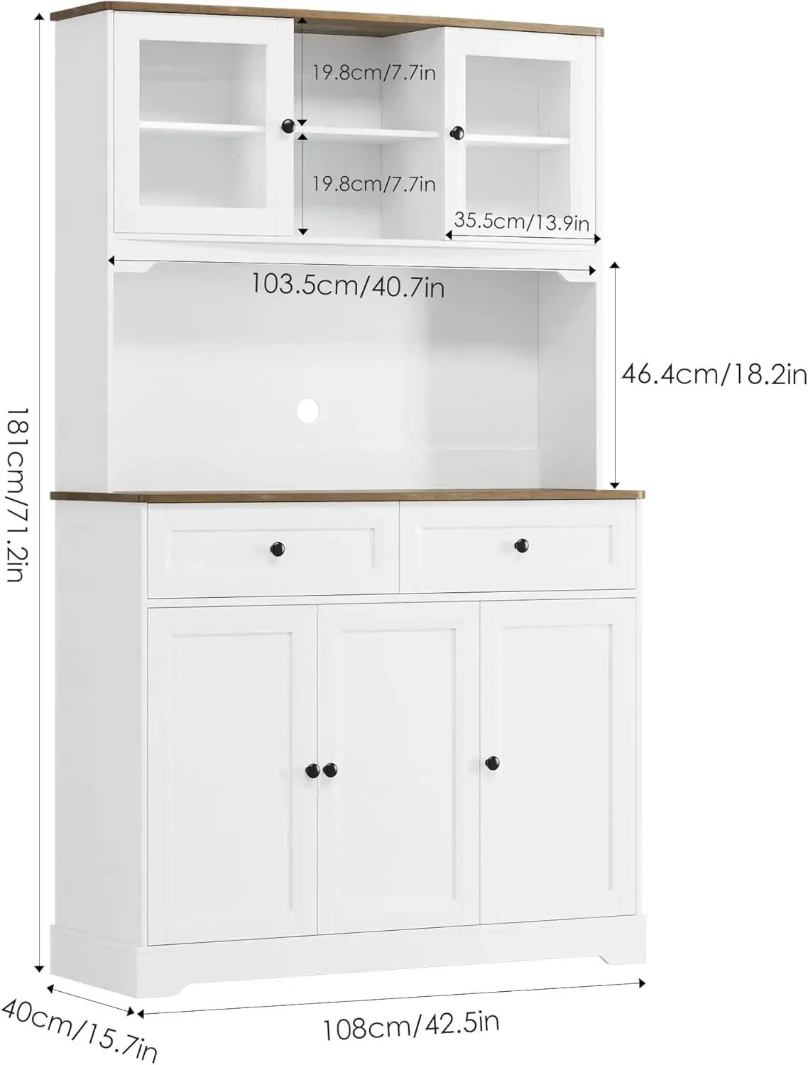 Kitchen Pantry Storage Cabinet,  Hutch with Buffet Cupboard, Tall Kitchen Cabinets with Adjustable Shelves