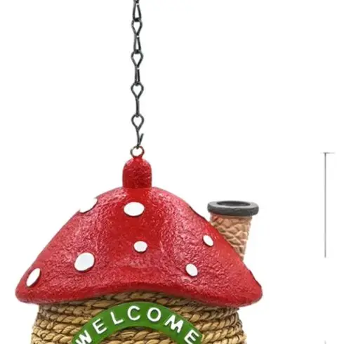 For Outdoor Garden Display 13.5*10*19cm Hanging Bird Shelter Mushroom Shaped Birdhouse Rustic Countryside Style