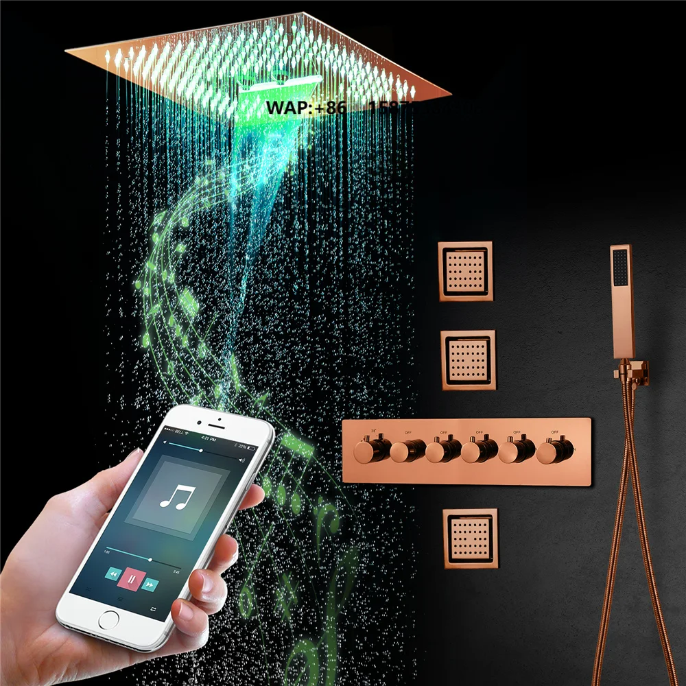 HIDEEP Ceiling Embedded 16 Inch LED Music Mist Rain&Waterfall Shower Head Thermostatic Shower Valve Shower Faucet Set