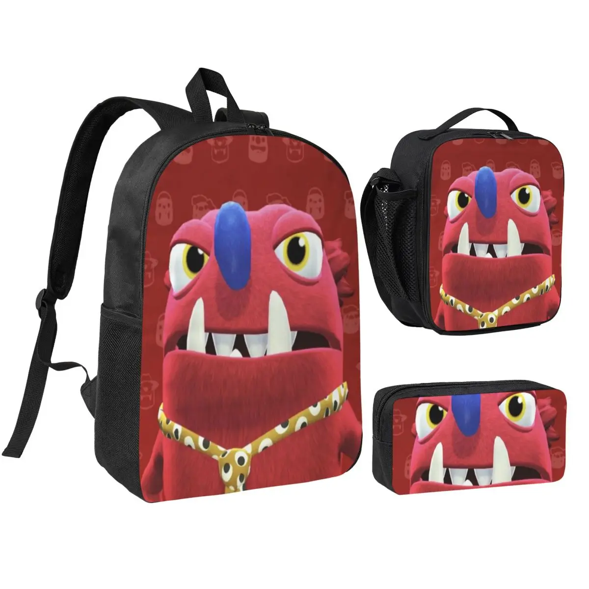 3Pcs Bugsnax Accessories Backpack Set for Girls Boys Pen Bags Bookbag Sets with Lunch Box For School Students Daypack