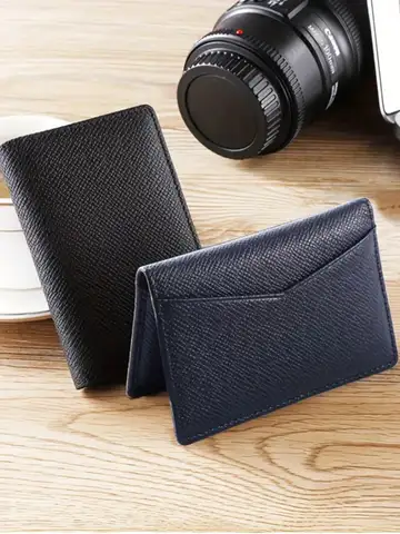 Casual Thin Cowhide Genuine Leather Men's Card Holder, Minimalist RFID Blocking Bifold Small Wallet