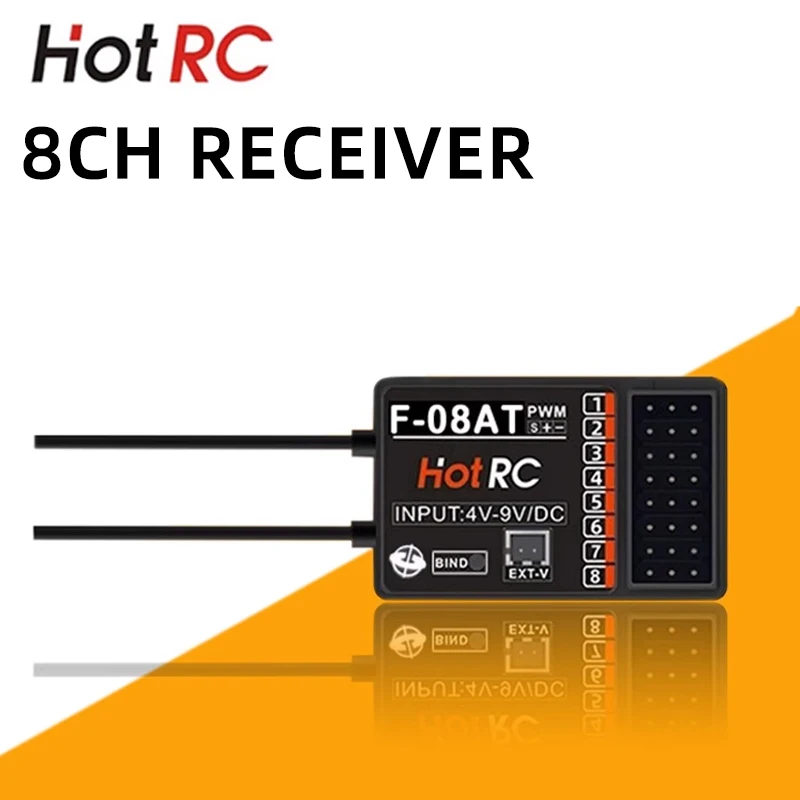 HotRC F-08AT Gyro Receiver 2.4Ghz 8CH PWM Output Radio Control Input DC4V-9V For CT-8A Transmitter RC Car Boat Tank Aircraft