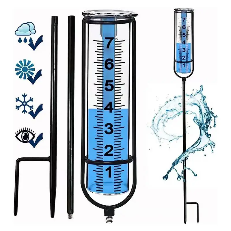 Rain Gauge Outdoor Accurate Stake Rain Measure Gauge Adjustable Water Meter Measuring Gauge for Garden Patio Backyard