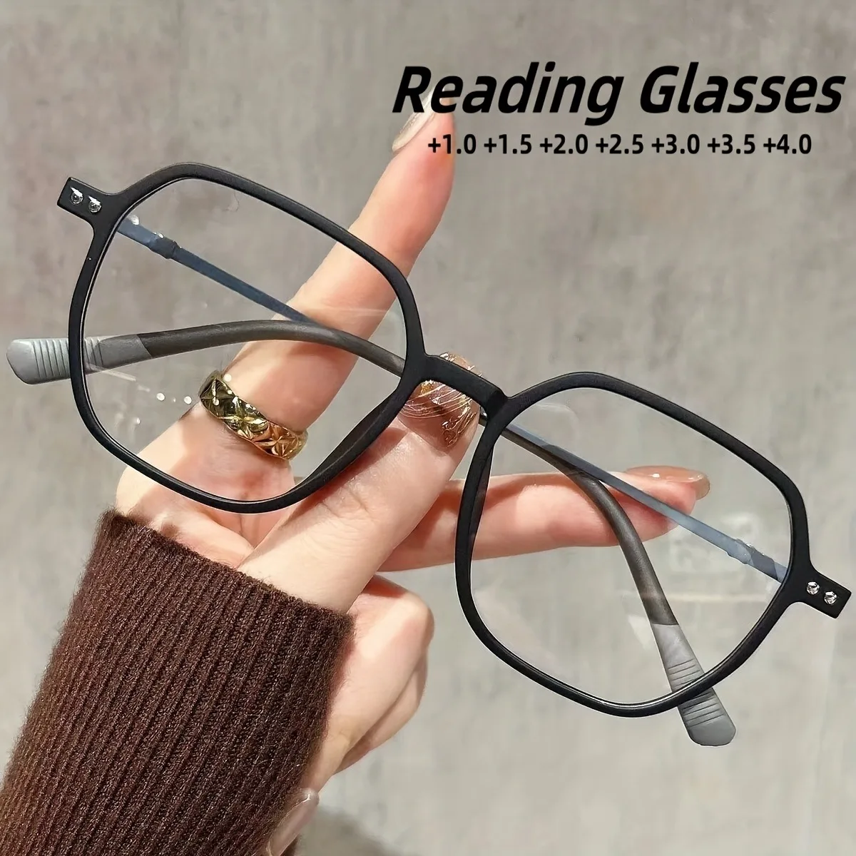 Women's Retro Square Reading Glasses +1.10 To+4.00 Strength for Daily Use