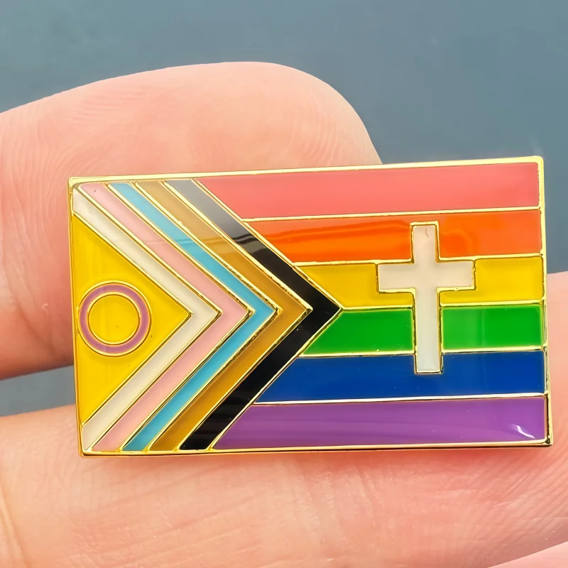 Progress Cross Pride Flag Metal Soft Enamel Lapel Badge Pins Brooches