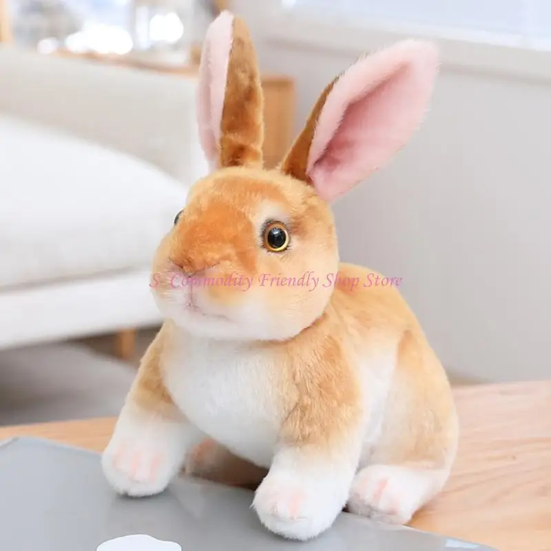 85AE Plush Toy Sitting/ Squat Postures Rabbit Mascots Lovely Rabbit Plush Doll Eye-catching Realistic Lovely Office Ornament