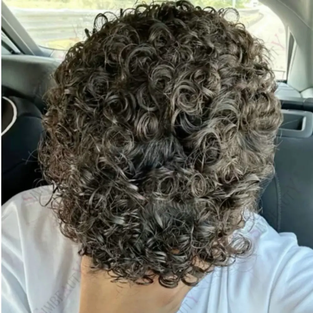 

Natural Hairline Black 18mm Curly Men Toupee Durable Thin Skin Full Pu Base Grey1b40 1b80Brown Male Human Hair Prosthesis System