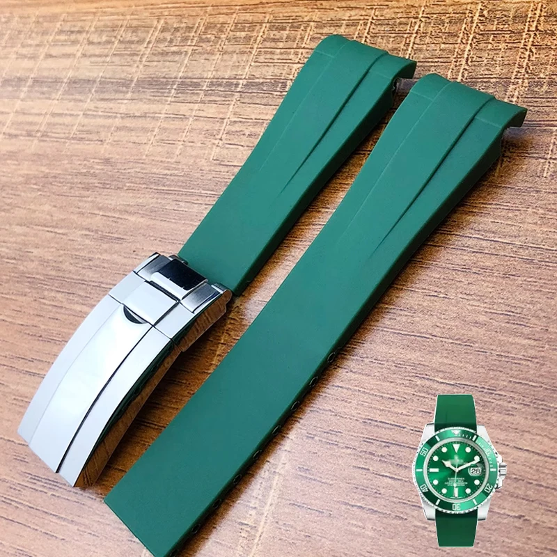 20mm 21mm Rubber Watchband for Rolex Submariner DAYTONA GMT Yacht-Master Silicone Strap Black Watch Band Bracelet