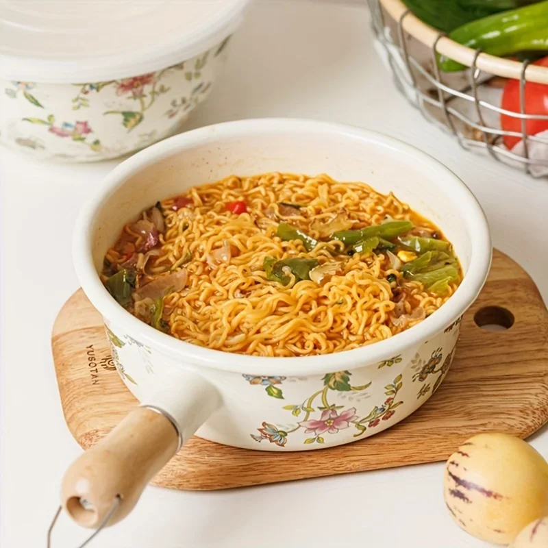 Enamel Cheese Pot 7.87inch Thickened Large Non Stick Milk Pan Milk Pot with Handle Suit for Induction Cooker Gas Stove Cookware