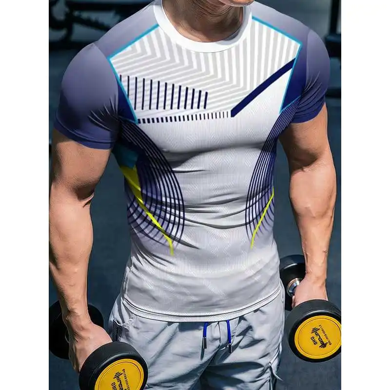 Men's Gradient Curve Color Block Fitness T Shirts Stretchy Quick Dry Breathable Sportswear Short Sleeve Tops Say Goodbye to Swea