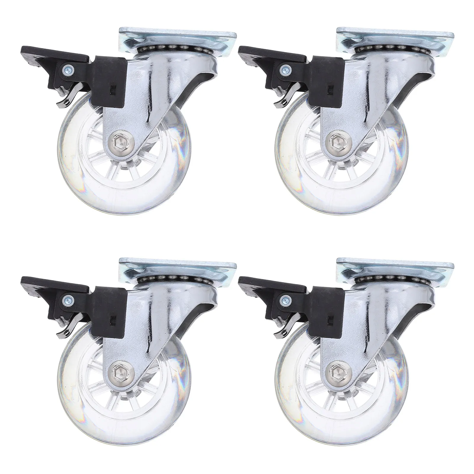 4Pcs Brake Swivel Trolley Casters Transparent Clear Heavy Duty Furniture Wheels Smooth Silent Rolling for Office Chair Desk
