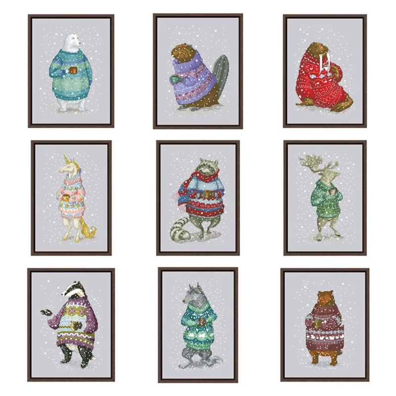 Animals in Sweaters - Beaver cross stitch kit cute 18ct 14ct 11ct silver canvas cotton embroidery DIY handmade wall decor