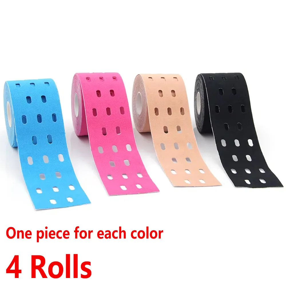4 Rollen perforiertes Kinesiologie-Tape für empfindliche Haut, atmungsaktiver, elastisches Sportband zur Schmerzlinderung und zur Muskelunterstützung – Detail 2