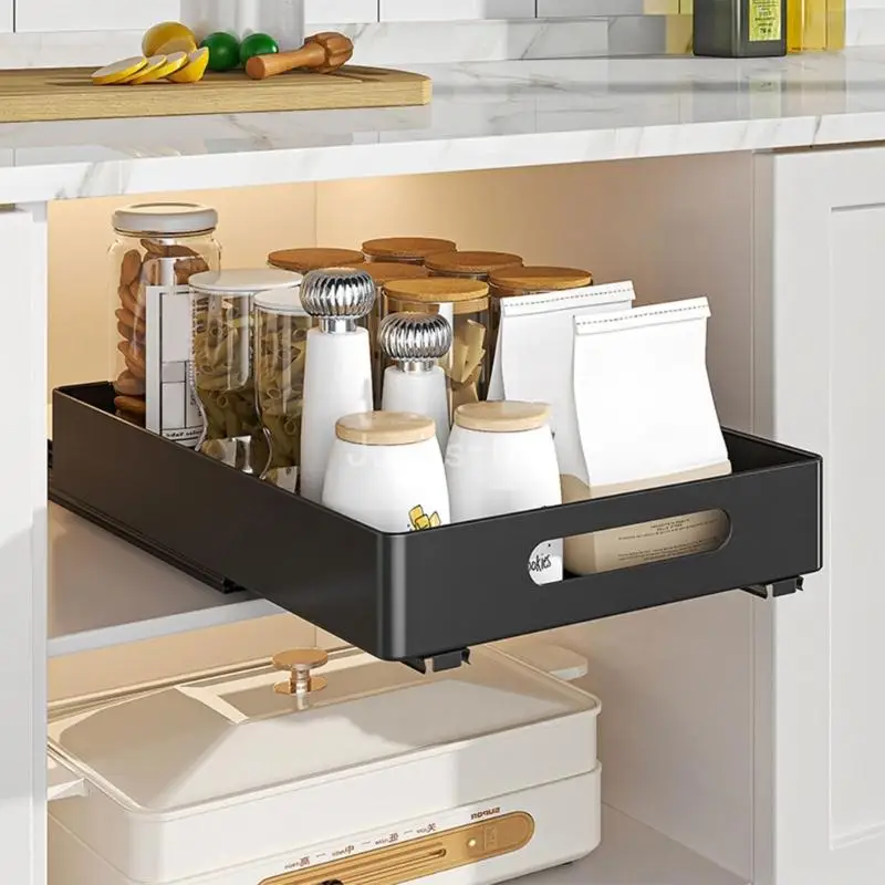 

Q6PE No Drilling Condiment Rack Extendable Drawer Storage Shelves for Kitchen Cabinet