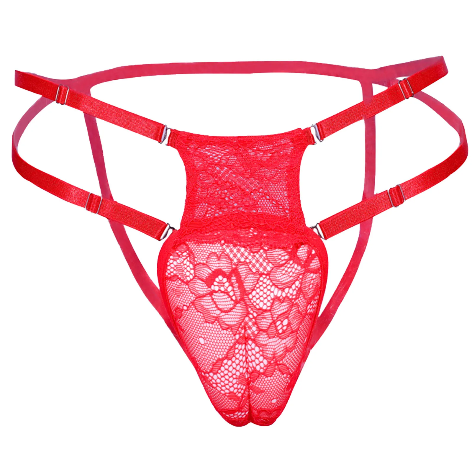 Tiaobug Mens Sissy Cross-Dresser Solid Lace G-strings Low Rise Strappy T-backs Adjustable Elastic Waistband Thongs Underwear