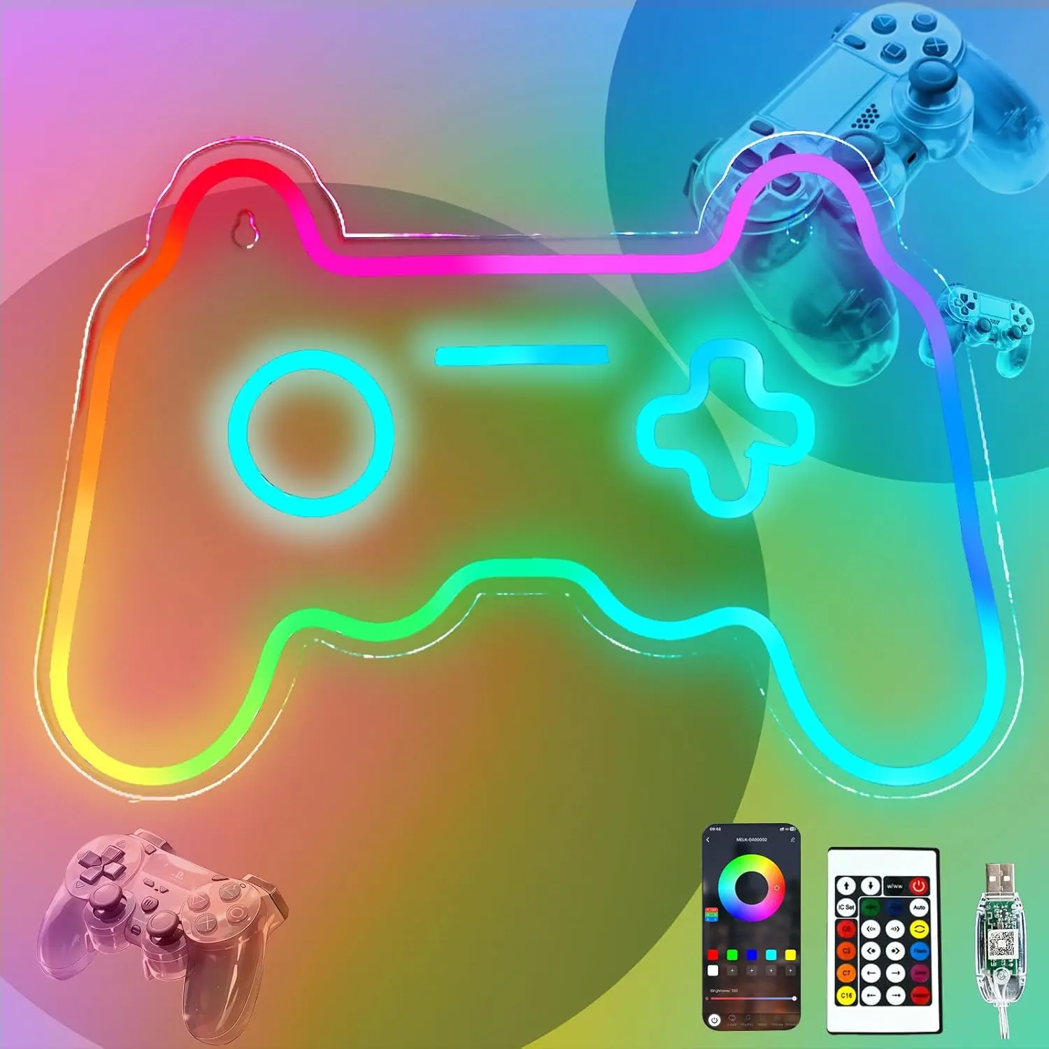 

RGB Gamer Controller Neon Sign Colorful Game Light up Sign with Remote Control Decor for Game Room Kids Gifts