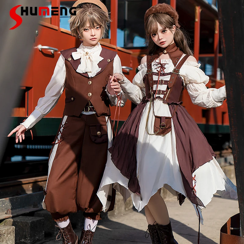 

Original Design Lolita Style Prince Princess Y2k Outfits Women's Slim-Fit Irregular Suspender Dress Shirt Strap Shorts Vest Set
