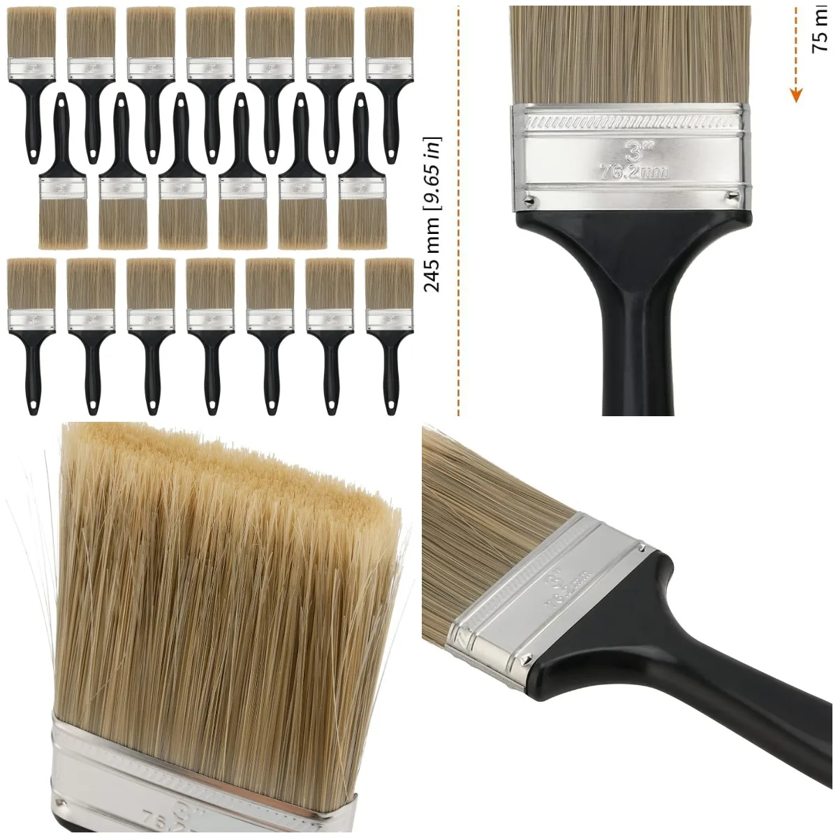 

20-Pack 3-Inch Flat Paint Brushes, Professional Set with Plastic Handles for Wall Trim, DIY, Fence & Deck Repair