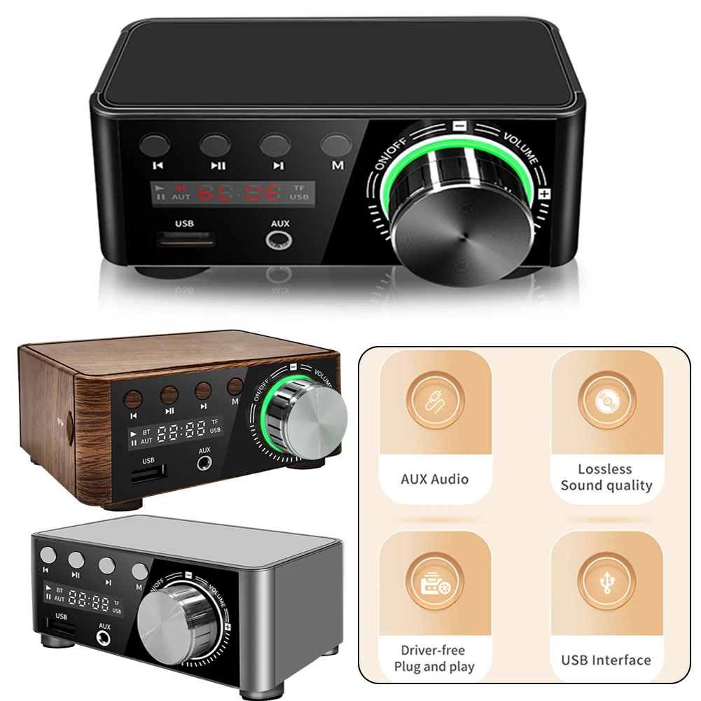 

50W+50W HiFi Digital Amplifier Channel 2.0 Home Theater Amplifier Bluetooth 5.0 Car Audio AMP USB TF Music Player Plug and Play