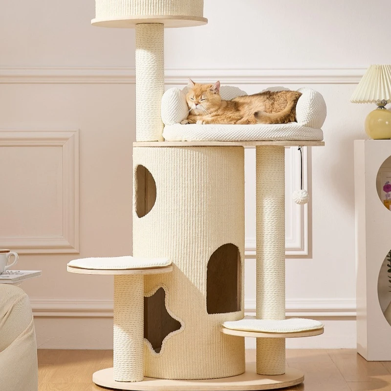 

Диван-лежанка из массива дерева для кошек: комплексный комплекс для лазания и отдыха, не занимающий много места, для небольших квартир, с полками для хранения.