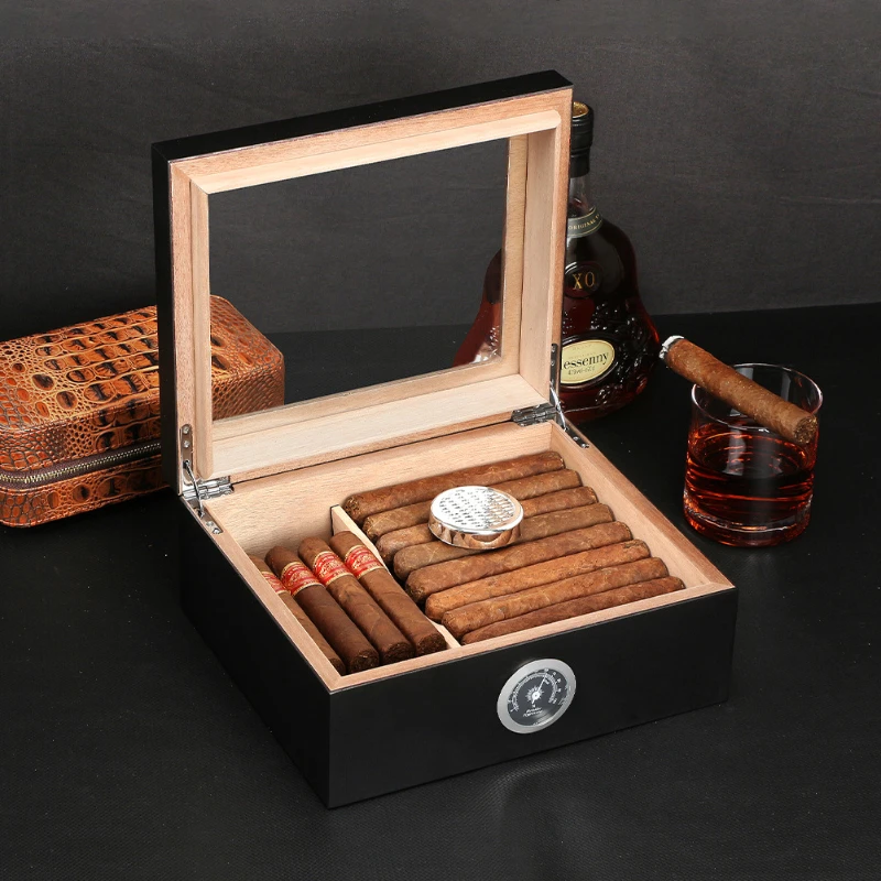 Can Store 30 Cigar Humidor with Hygrometer Humidifier Natural Cedar Wood, designed for professional cigar aging