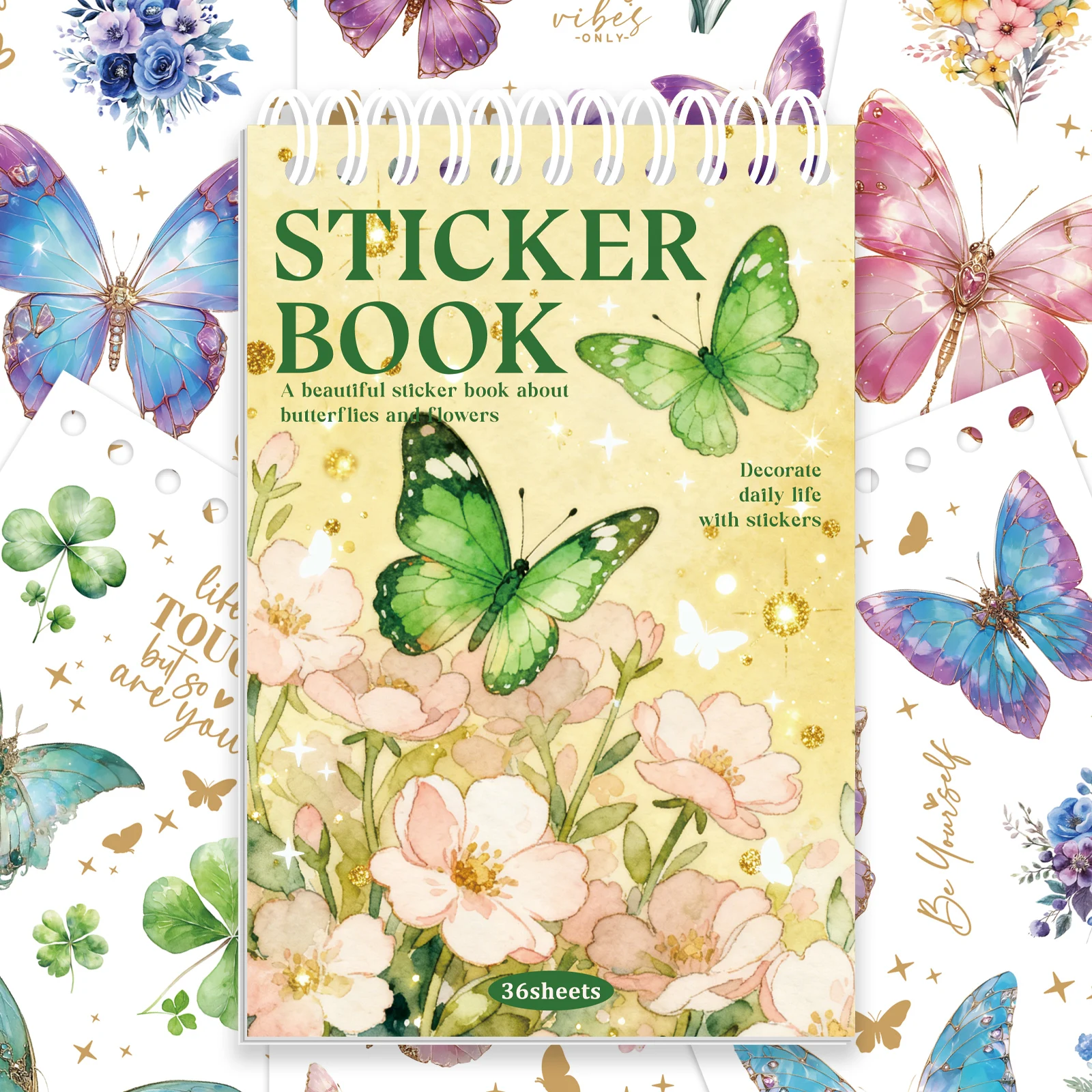 Random Cover One Book Stickers Book, 36 Sheets 300 Pcs+ Flower And Butterfly Sticker For Scrapbooking Journaling Laptops Crafts