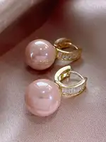 1 Pair Elegant & Exquisite Pink Faux Pearl Hollow Out And Inlaid Rhinestone Female Hoop Earrings - Image 3
