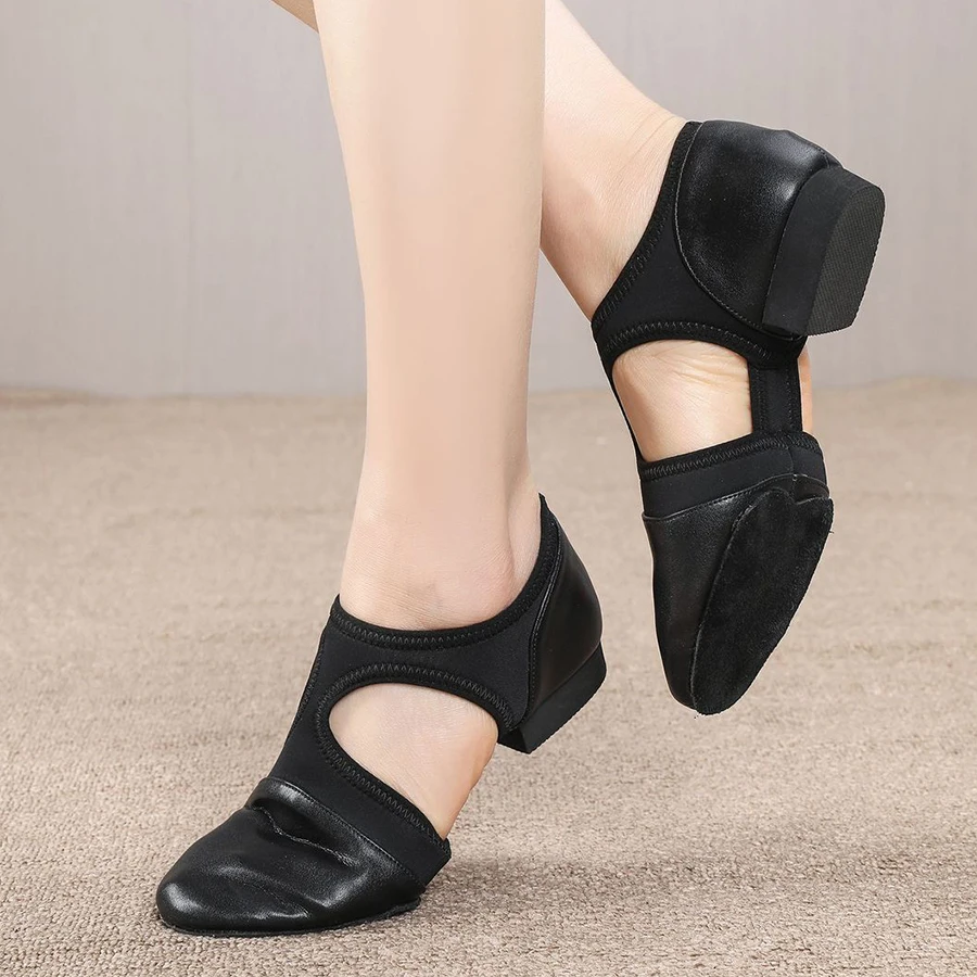 

Leather Jazz Dance Shoes for Girls Women Tan Black Suede Sole Jazz Shoes Adults Dance Sneakers Ballet Jazz Training Shoe