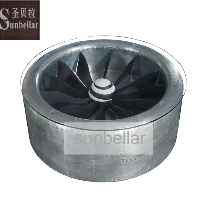 Aviation Furniture aviator Coffee Table Luxury Industrial Aluminium Riveted Aircraft Inspired Loft Style  Round Center Table