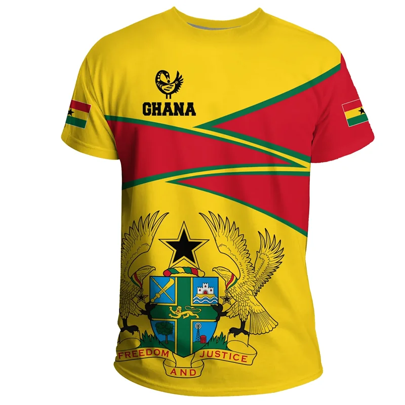 African Ghana T-shirt Fashion 3D Printed Coat Of Arms T Shirts For Men Casual Round Neck Tees Summer Sports Tops Short Sleeves