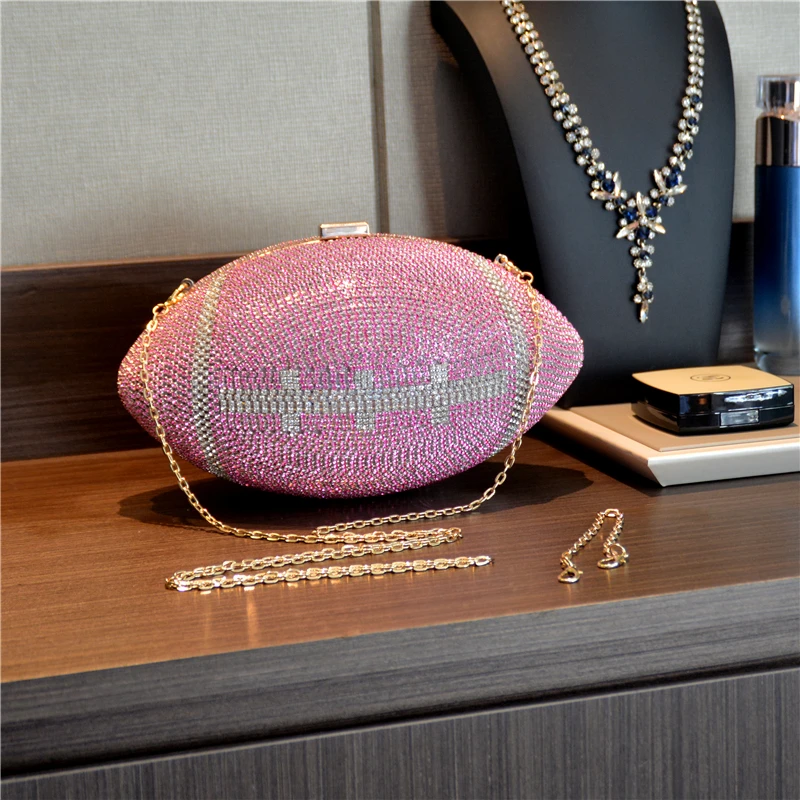 Soccer Shiny Diamond Crystal Clutch Shoulder Evening Woman's Bag Unique Personality Football Rhinestone Clutch Purse Female