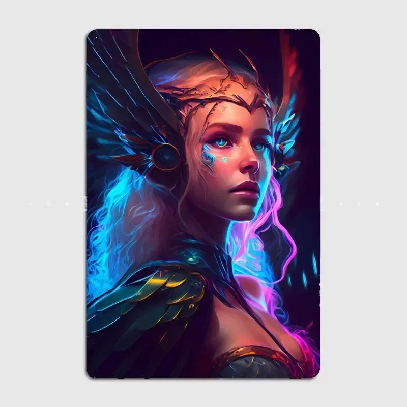 Freya Norse Goddess Metal Tin Scandinavian Mythology Characters Neon Sign Plaque for Modern Minimalistic Wall Decor