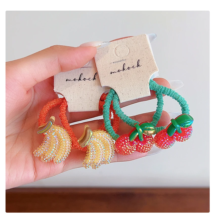2026 Sommer 2er-Set Frucht-Blumen-Haargummis für Damen und Mädchen – Glitzernde Harz-Dekoration, hochelastisch, schadet dem Haar nicht, für Babys und Mädchen – Detail 8
