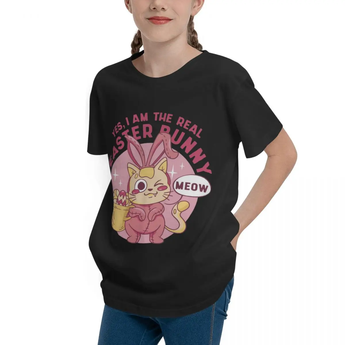 Easter Cat Dressed As Bunny Women's T-Shirt High quality Activity competition Teeanger Basic Short Sleeve T-Shirt Sarcastic