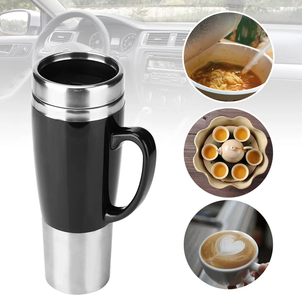 

Car Heating Cup Heated Car Travel Mug 12V/24V Stainless Steel Water Coffee Milk Thermal Mug Insulated Heated Thermos Mug 450ml