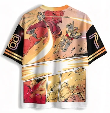 Mobile Suit Gundam RX-78-2V Leading Anime Orange Black Mesh Quick Drying Classic Retro Manga Style Battle Mech Pattern Loose Top
