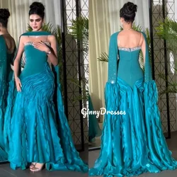 Customized Vestidos De Fiesta Dia A-Line Strapless Floor-Length Evening Dress Ruffle Zipper Up Sleeveless Lining Dresses For Pro