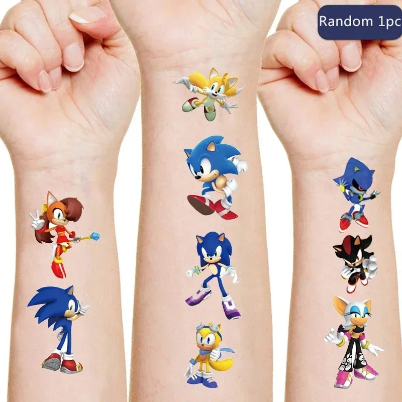 8 estilos de pegatinas de tatuaje de Anime Sonic, figura de juego, dibujos animados de erizo, pegatinas duraderas impermeables, juguetes para niños, lindos regalos de cumpleaños